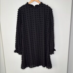Boohoo Dobby Textured High Neck Shift Mini Dress Long Sleeve in Black Size 16
